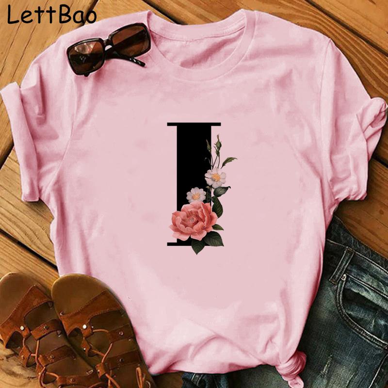 Elegant Vouge Flower Letter Print Women T Sihrt Fashion Comfortable Casaul T Shirt For Women Female