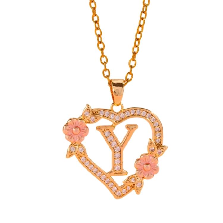 Zierliches Messing Initialen-Halskette Mit Floralem Herz-Ausschnitt Design Verstellbare Kette Leichter Romantik Schmuck