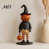 Unique Holiday Gift for Fall Pumpkin Witch Figurine, Spooky Halloween Statue with Lantern, Festive Party Table Centerpiece Vintage Gothic Resin