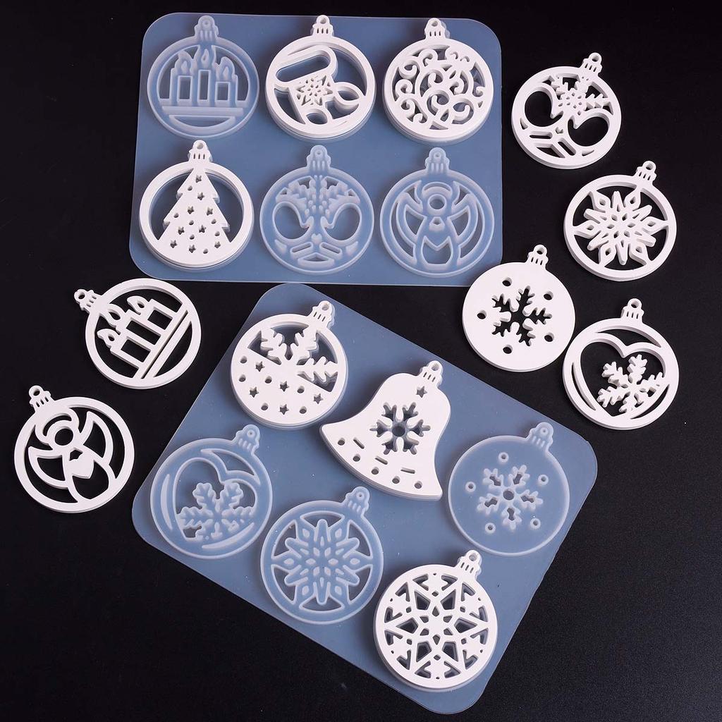 DIY Christmas Series Round Silicone Mold Handmade Christmas Tree Bell Snowflake Plaster Resin Jewelry Pendant Craft Molds