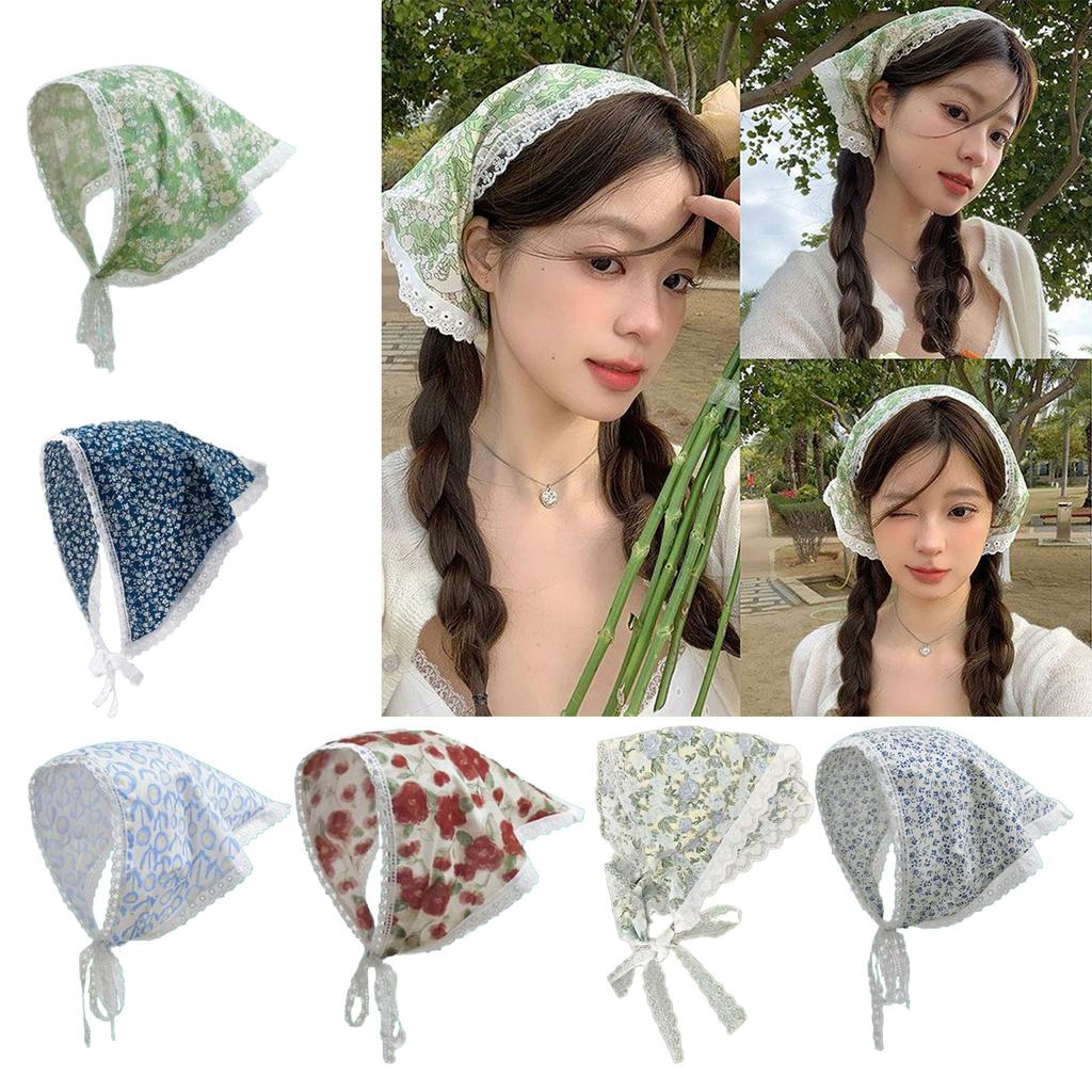 Eleganter Dreieckstuch mit Blumenmuster Atmungsaktives Kopftuch für Damen Französische Kopfbedeckung für Musikfestival