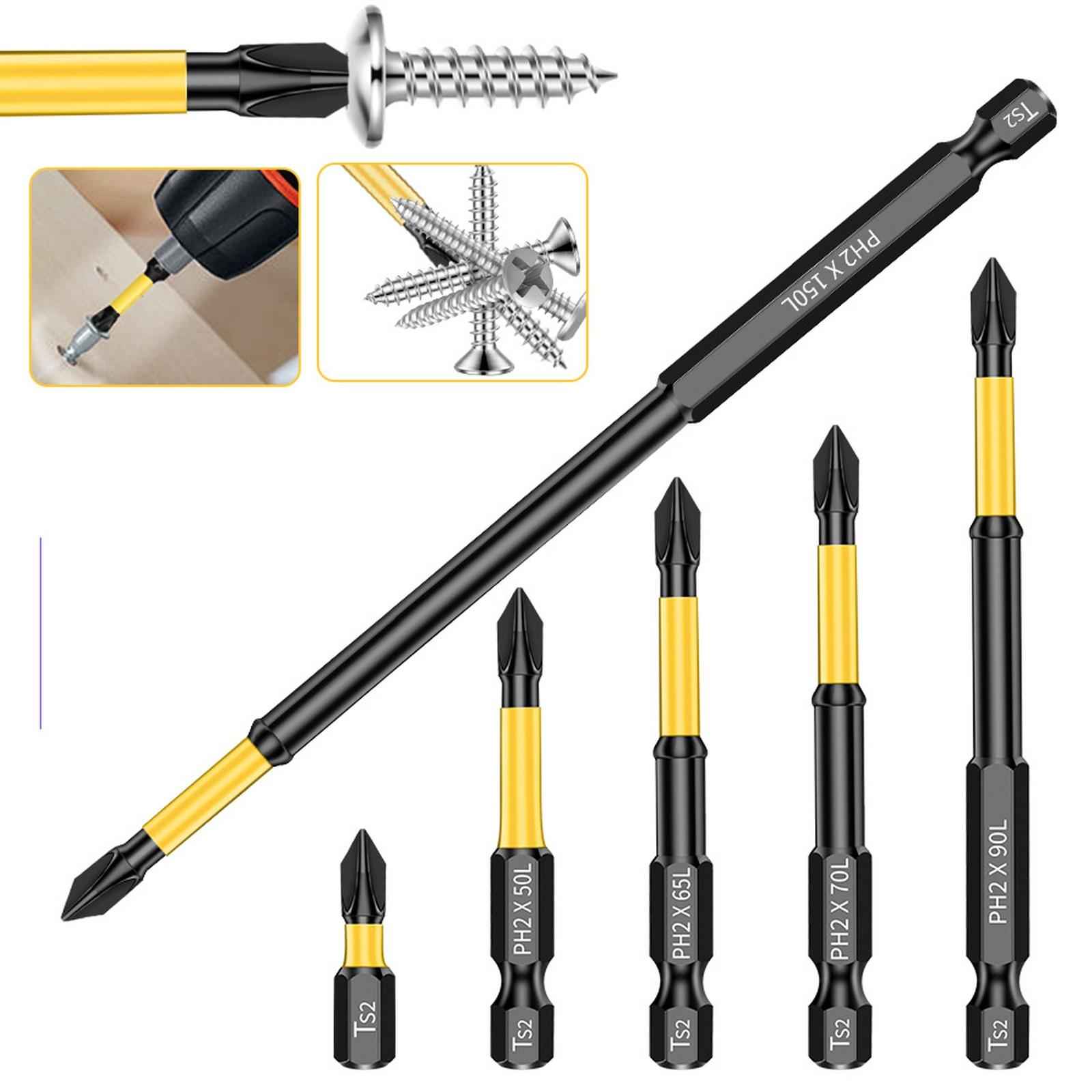 

2 Magnetic Cross Impact Screwdriver Bits S2 Steel High Hardness Tool Set one size жовтий