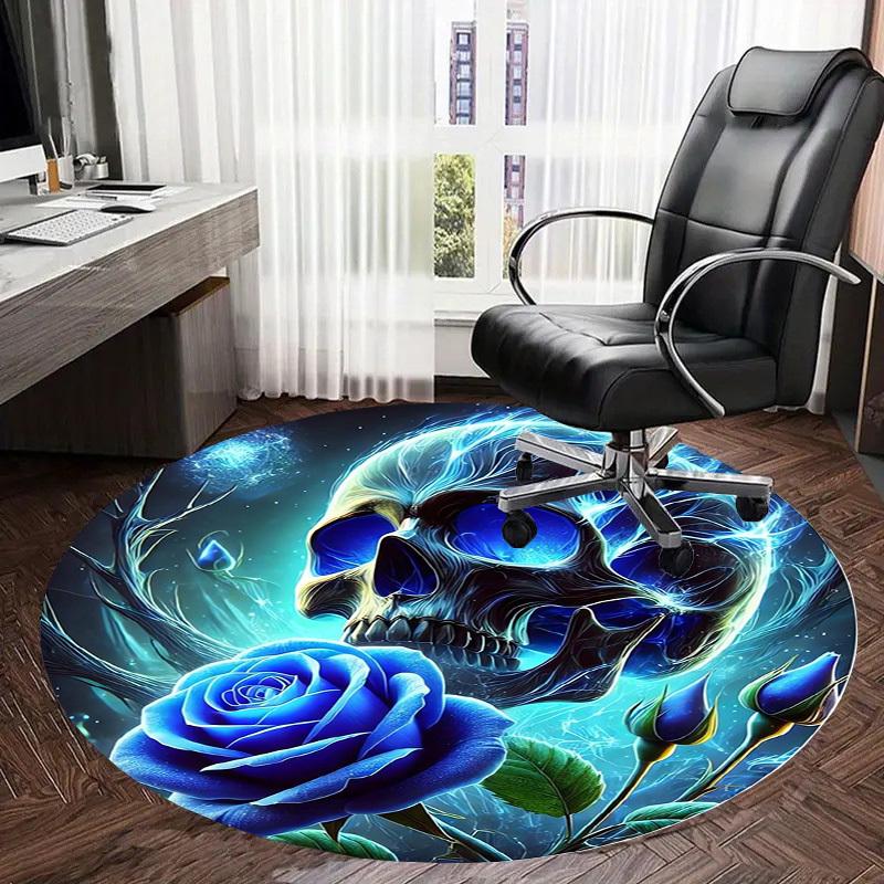 1pc Office Carpet Chair Mats Blue Rose Skull Artwork Perfect for Decorating Office Chairs, Living Rooms, Or Bedrooms