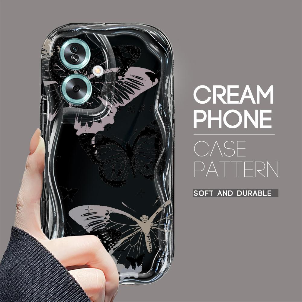 

Милый мультяшный узор, кремовая текстура, мягкий силиконовый чехол с волнистыми краями, чехол для телефона для OPPO Reno Realme Realme V13 5G чёрный