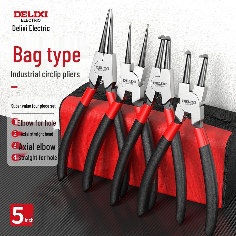 Delixi Electric Industrial Grade Snap Ring Pliers for Internal/External Use - Small Size Expanding Circlip & Spring Retaining Pliers Set.