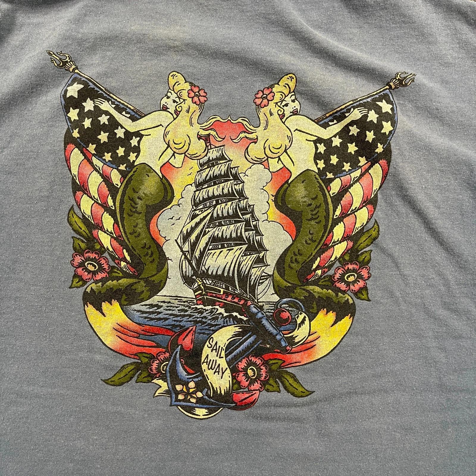 

Винтажная рубашка Americana 90-х Sail-Away Navy Синий Матрос Русалка XL 23x27 Синий S