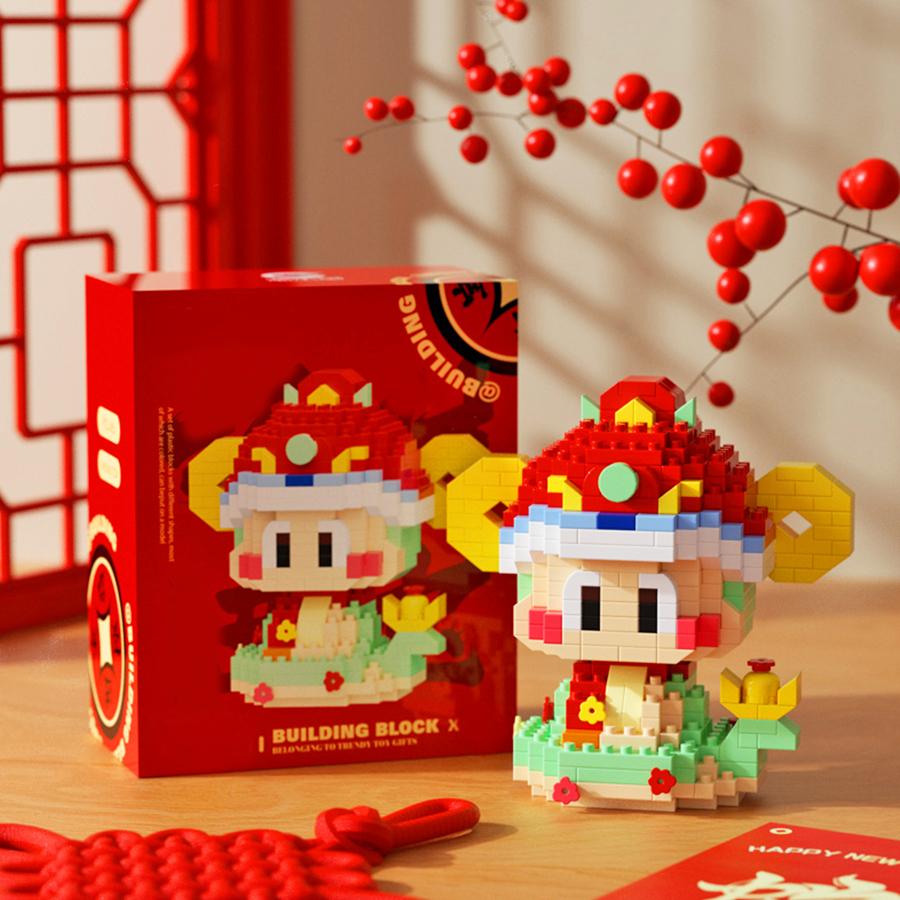 Children's Creative Assembly Building Blocks Toy Gift God of Wealth, Zodiac, Snake Desktop Ornament, Birthday Party Small Gi