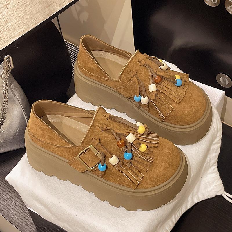 Muffin thick-bottomed fringed belt buckle women's new small man increases height and pedals kangaroo shoes