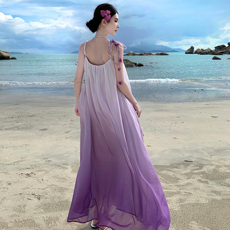 Stunning Gradient Floral Camisole Dress, Perfect for Beach Photoshoots and Vacation Travel