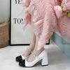 Xiaoxiangfeng Square Head Mary Jane Black and White Color Matching Retro Thick Heel High Heels 2024 Summer New Chain Single Shoes Women