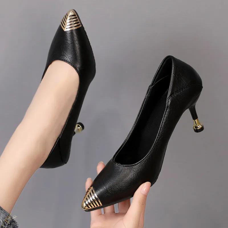  Zapatos De Mujer Women Classic Beige Leather High Heel Shoes for Sexy Party Club Lady Cool Black Stiletto Heels  Ab692