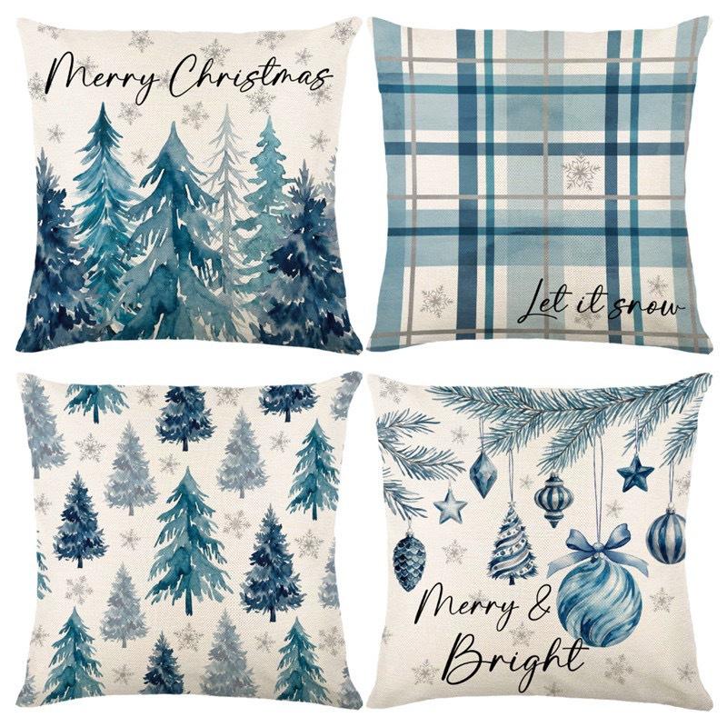 Christmas Theme Short Plush Pillow Cover Set Holiday Print Cushion Case for Living Room Sofa Home Decor 45x45cm