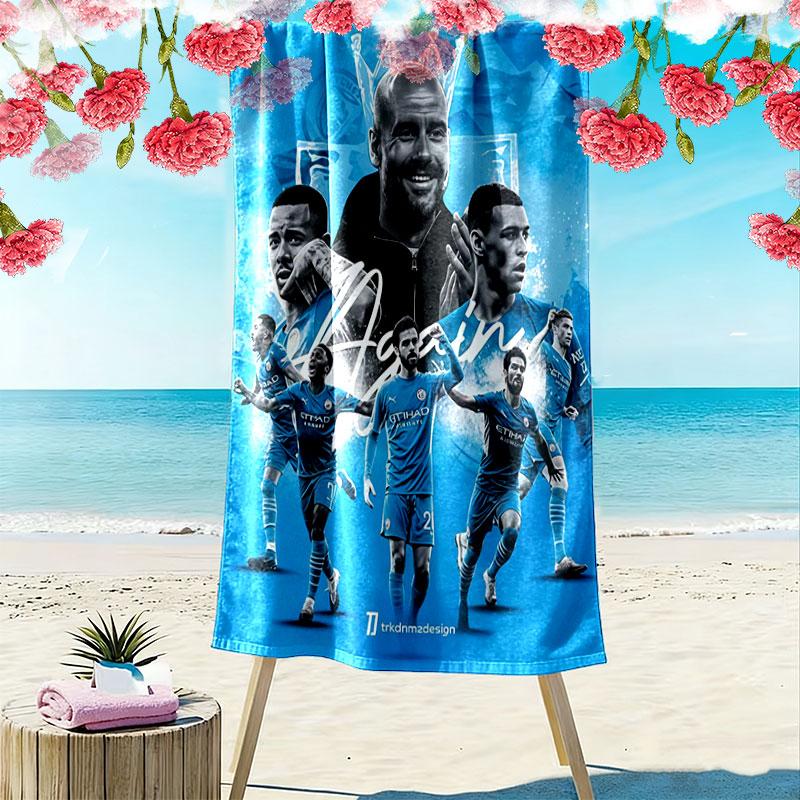 Manchester City Aufdruck Strandtuch, Großes Weiches Schnelltrocknendes Handtuch für Strand Camping Schwimmen