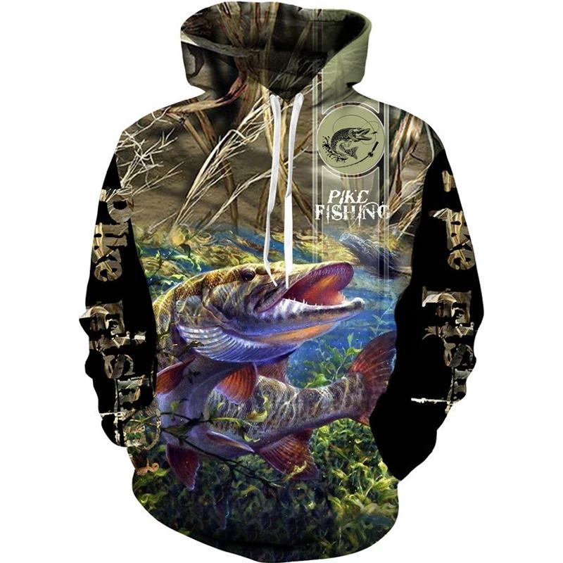 New 3D Printing Carp Fishing Men's Hoodie Fashion Outdoor Camping Pullover Clothing Wild Enthusiast Hooded Sweatshirt