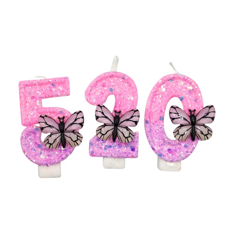 Pink Butterfly Princess Birthday Number Candles - Individually Packed and Creative Party Decorations