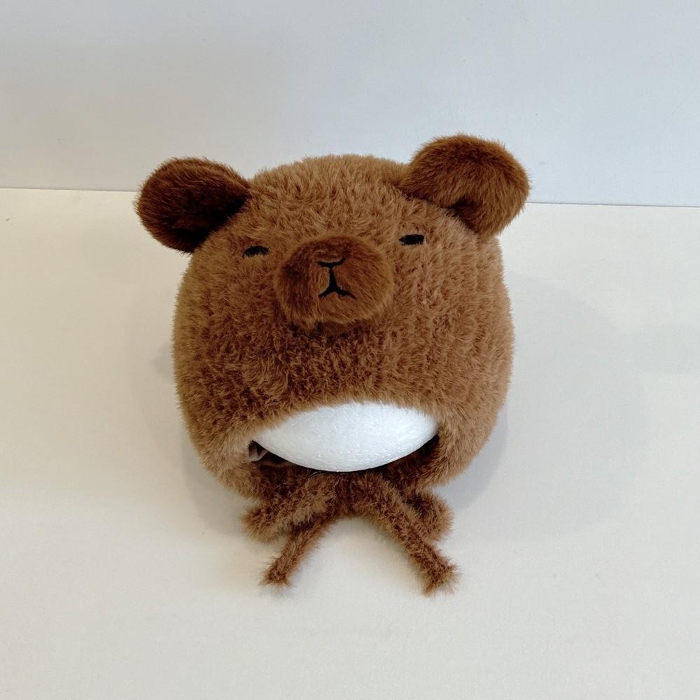 

Милая мультяшная шапка-капибара, вязаная шапка, ветрозащитная шапка с защитой ушей, модный берет, для детей кофейный