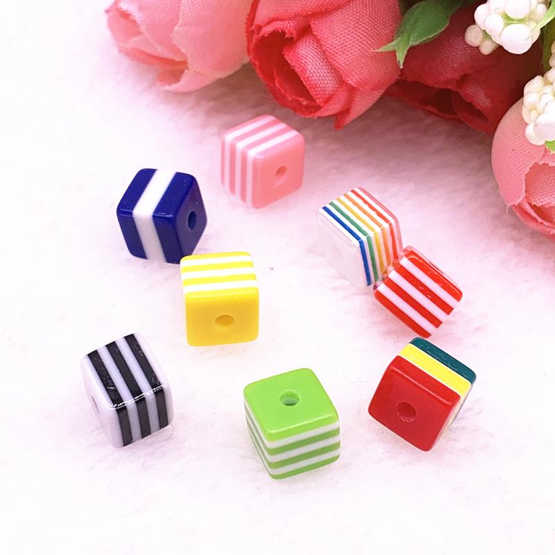 New Jewelry Resin Spacer Square Beads Mixed Striped Pattern about 30pcs 8mm( 5/16") Dia, Hole: Approx 2.0mm
