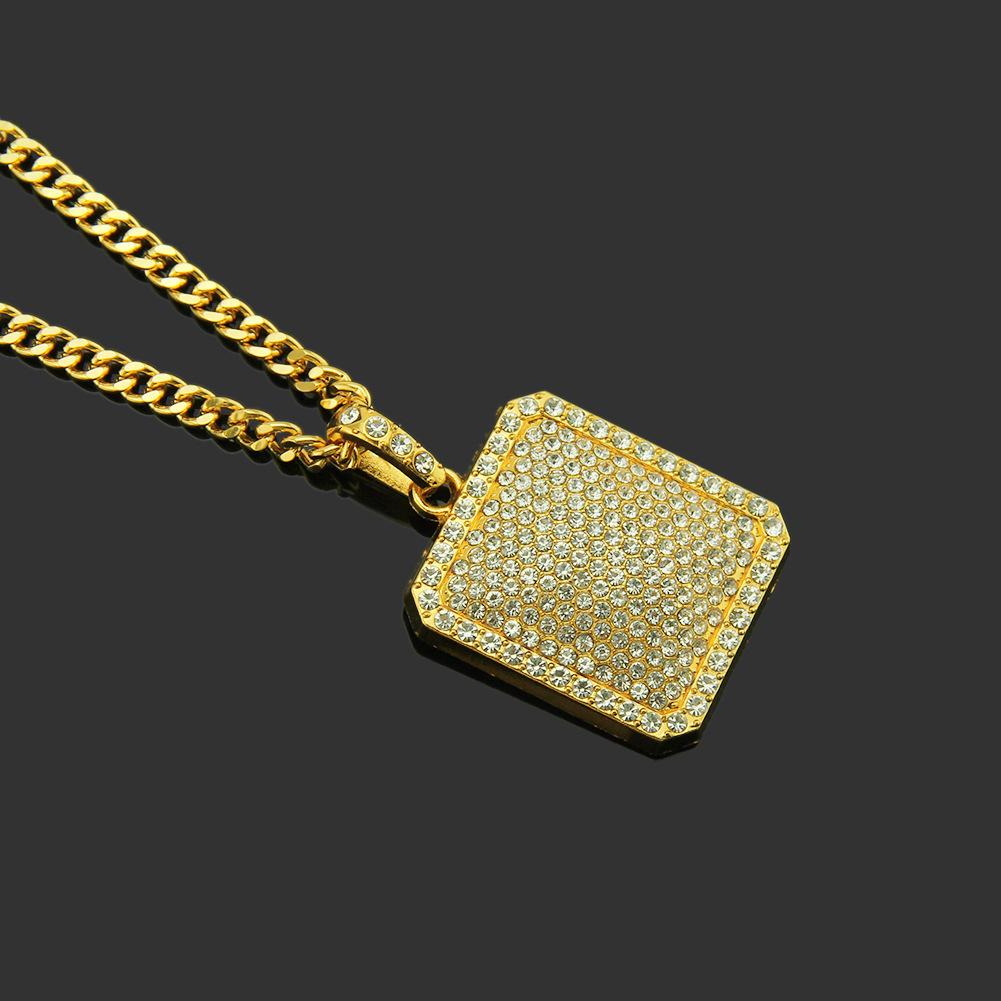 Pendentif entièrement serti de diamants étincelants, collier strass armée hip-hop