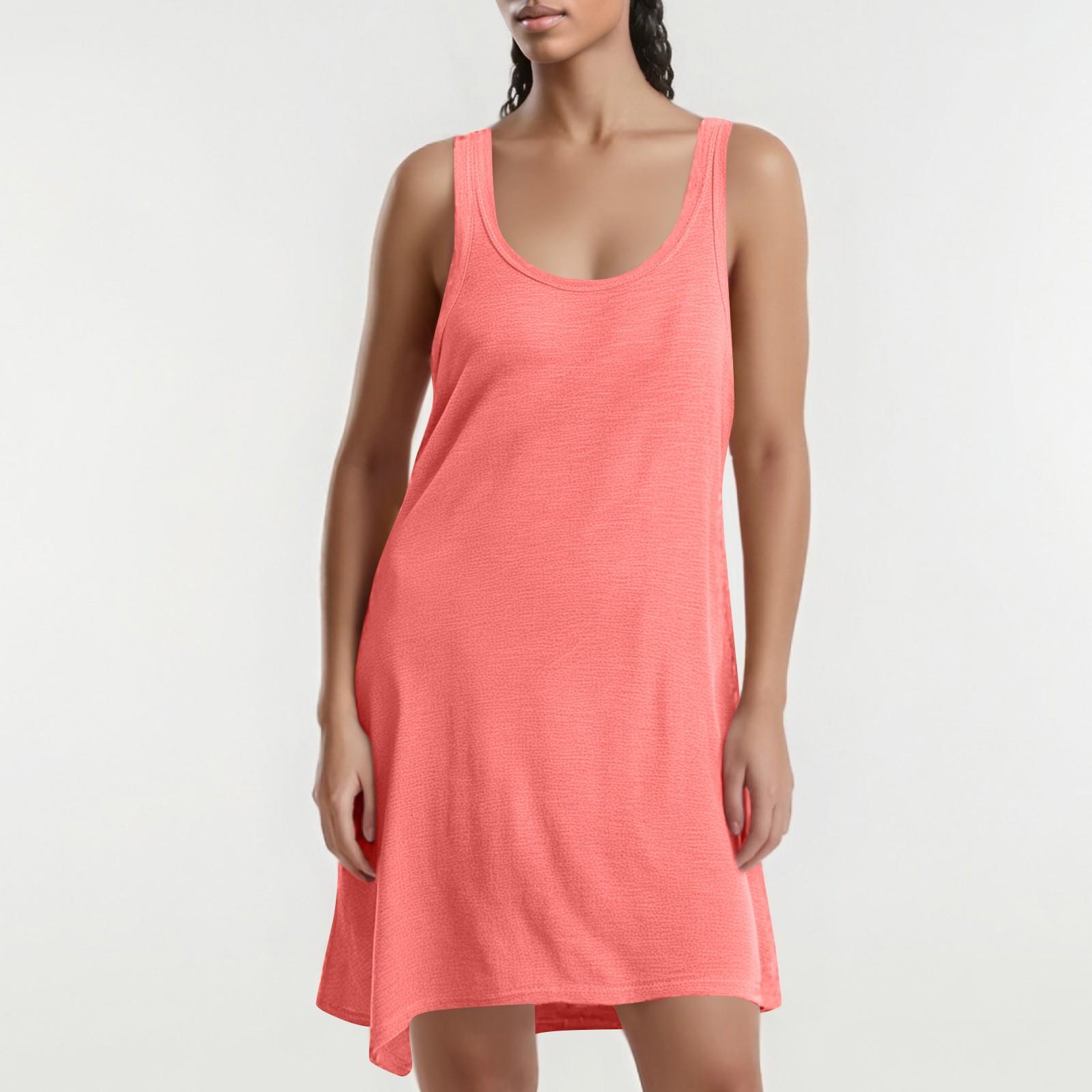 

Women s Fashion Color U-neck Sleeveless Vest, Casual Versatile Dress XL кавун червоний колір
