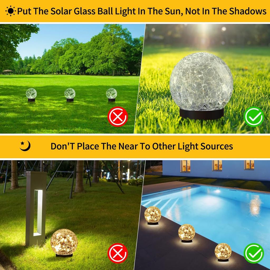 Cracked Glass Ball Garden Light - Outdoor Ground Stake Decorative Lamp for Yard Path