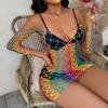 Colorful Stripes Crotchless Bodystocking For Sexy Lingerie Bodysuit Black Full Body Stockings Erotic Adult Female Sex Game Costume
