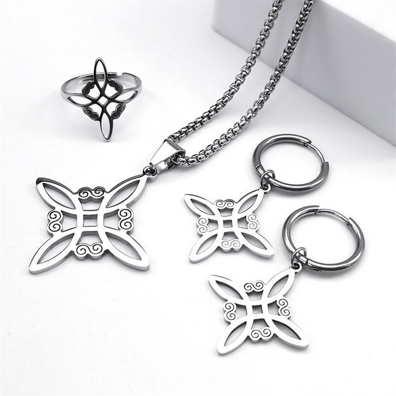 

Stainless Steel Jewelry Set Witchcraft Witch Celtic Irish Knot Pendant Necklace Fashion Earring Bracelet Ring nudo de bruja