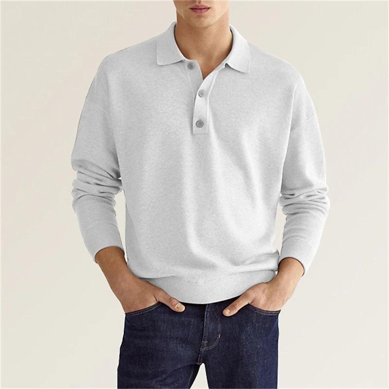 Spring and Autumn Long Sleeve V-Neck Buttons Men's Casual Top Polo Shirt