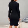 Women Turn Down Neck Long Sleeve Casaul Work Formal Dress