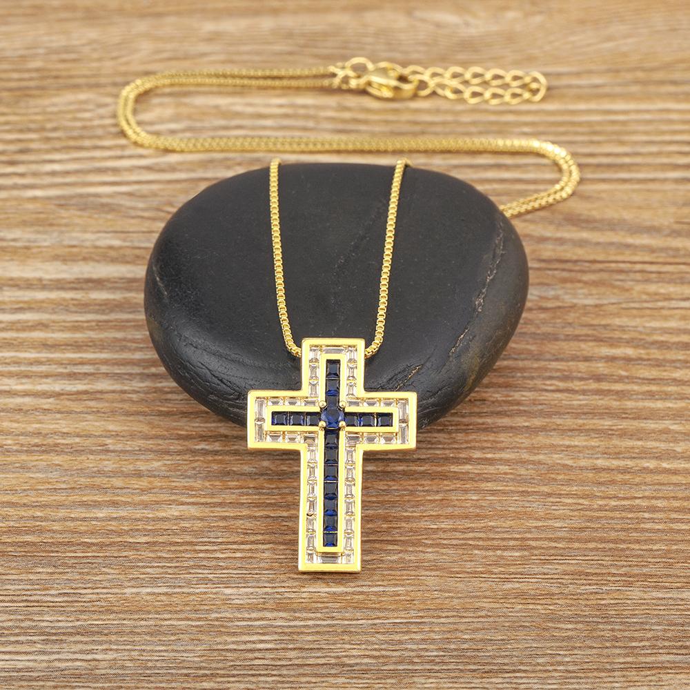 Nidin Classic Cross Pendant Chain Necklace for Women Men 3 Colors Dazzling Crystal Jesus Crucifix Neck Jewelry Gift Wholesale