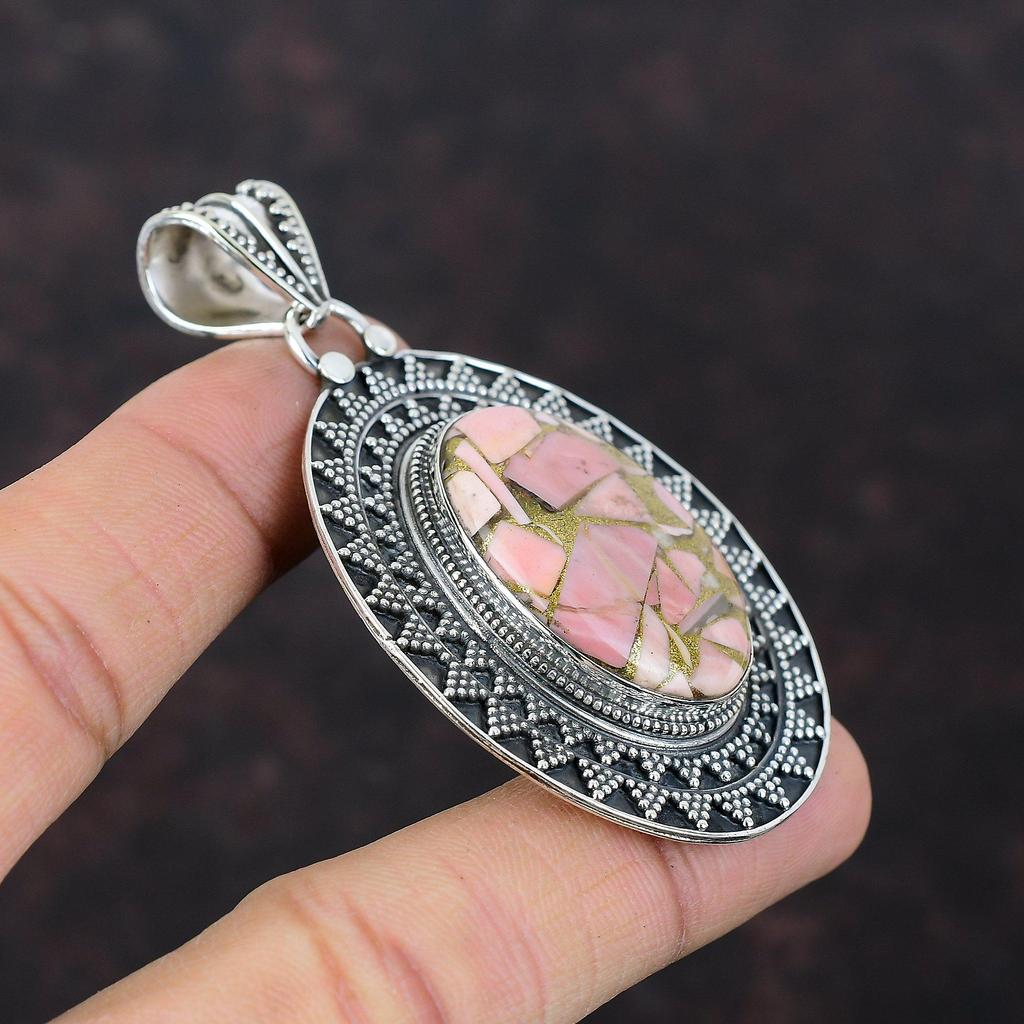 Copper Pink Opal Pendant Vintage Pendant Gemstone Jewelry 925 Sterling Silver Pendant Ethnic Jewelry Handmade Brand New Pendant Gift For Her