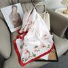 Silk Scarf Neck Small Square Scarf Light Pink Flower Simulation Silk Scarf Women's Summer Travel with Fresh and Sweet Small Scarf
