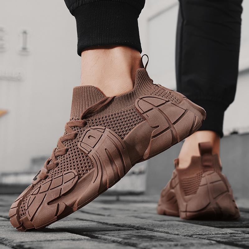 2025 Summer New Platform Sports Shoes Lace-up Non-slip Fly-woven Men's Shoes Socks Mouth Trend Outdoor Trend Shoes