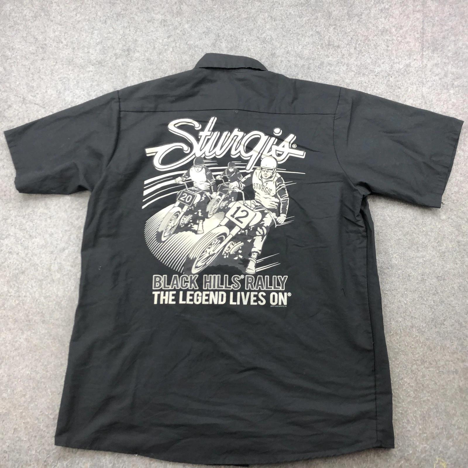 

Sturgis Black Hills Rally Shirt Mens XL Black Red Kap Work Button Up Patch 2012 3XL