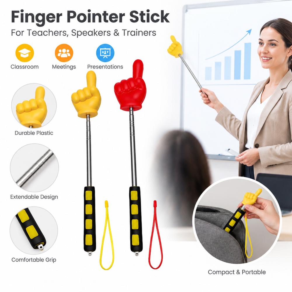 2pcs Telescopic Extendable Finger Pointer Soft Grip Handle Teacher Hand Pointer Reading