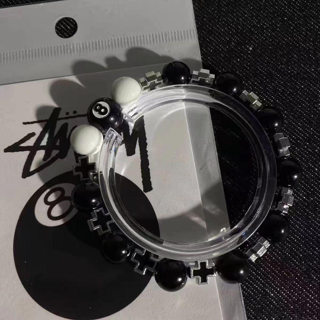 Schwarzes Achterball Geometrisches Metallknopf Armband Für Paare Und Männer