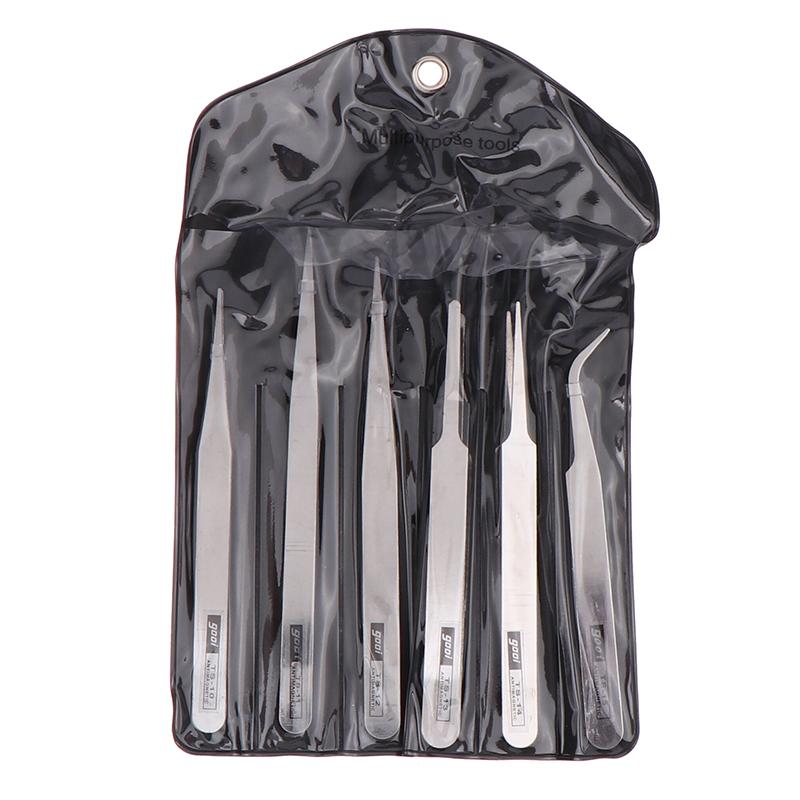 6Pcs Diy Accessories Stainless Steel Tweezers Repair Tool Industrial Precision Bent Straight Tweezers Repair Props