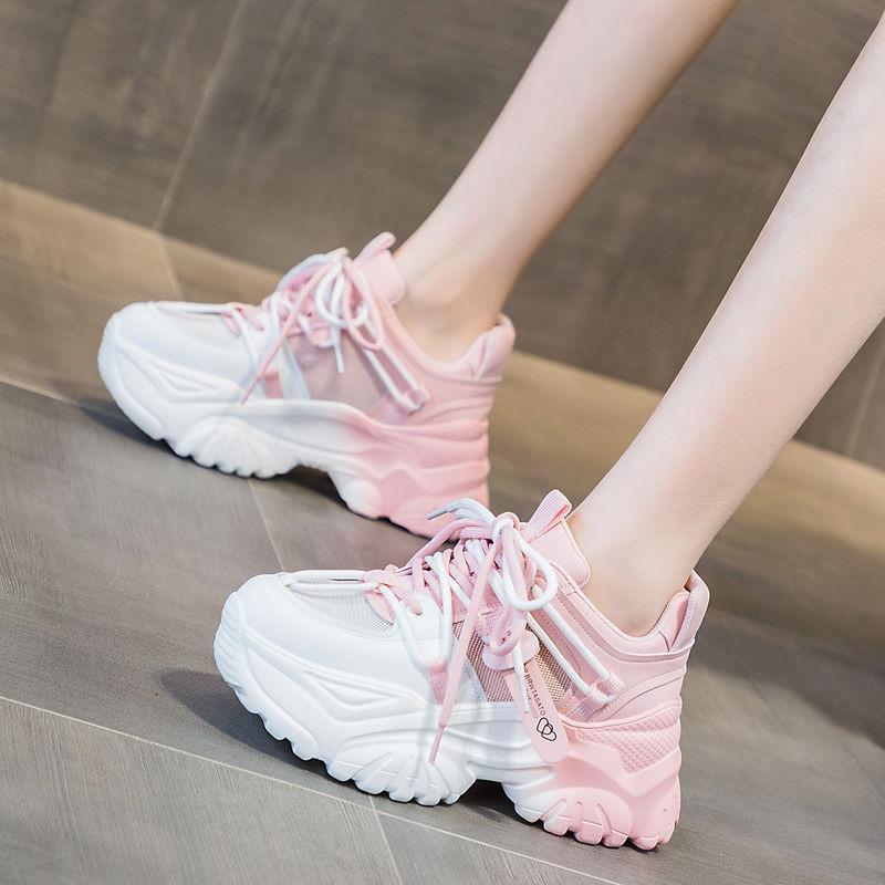 Fashion Women's Platform Chunky Sneakers Woman Fashion Sports Shoes Pink White Sport Sneaker Tennis Female Elegant Lace-up Zapatillas