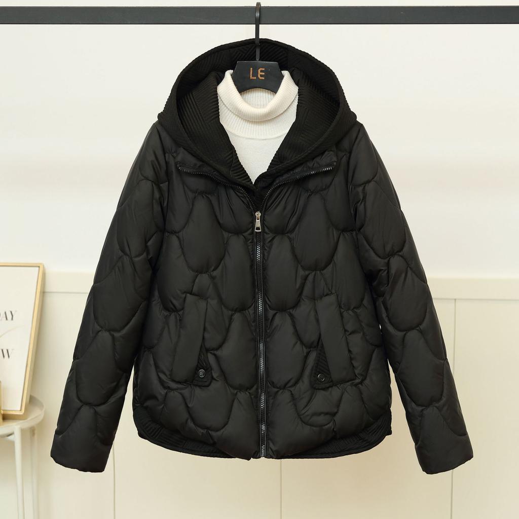 Light and Thin Short Down Cotton-padded Clothes Women's Hooded Splicing Fake Two-piece Cotton-padded Clothes Winter Fashion Warm Cotton-padded Jackets