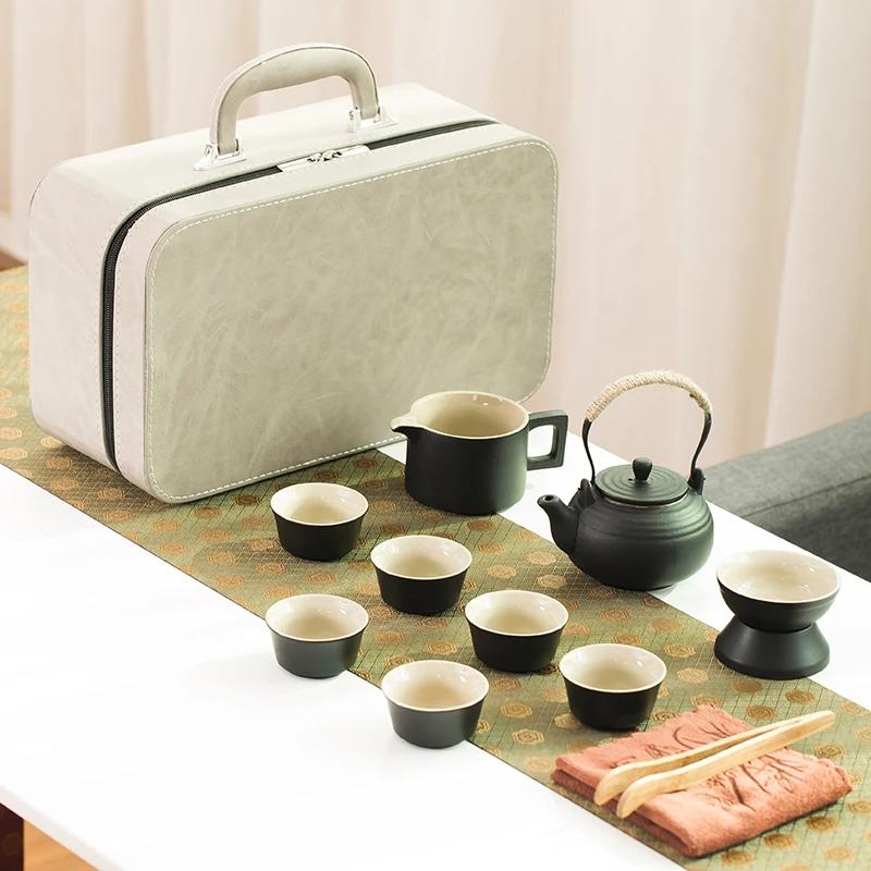 Keramiskt Kung Fu Te-set Japanskt Bärbart Rese-te-set Hemmakontor En Tekanna Sex Koppar Te-set Te-ceremoni Pu'er Grönt Te Tekanna