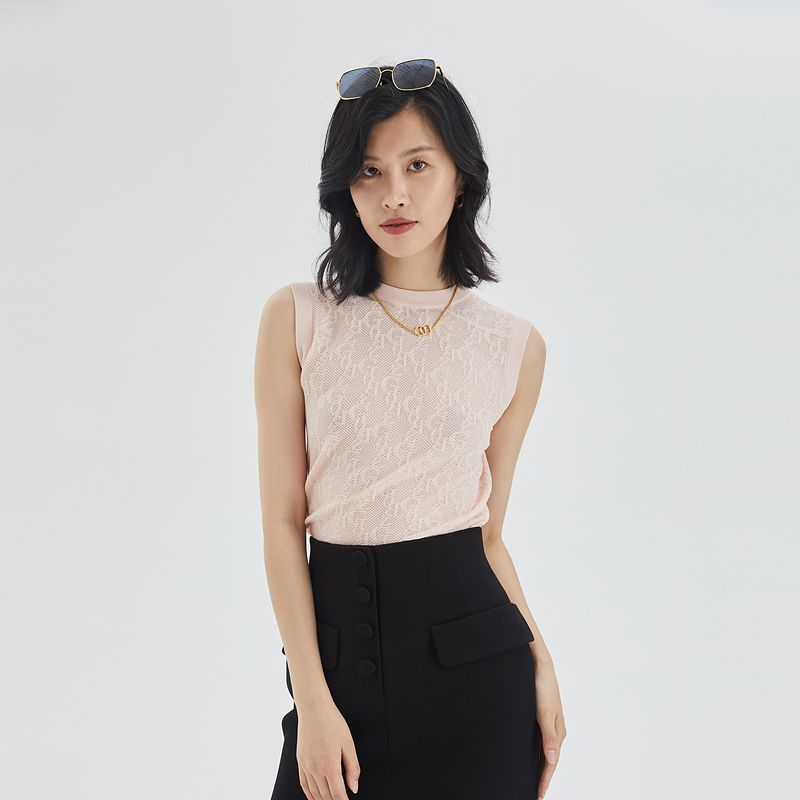 

Obeg Autumn Letters Outer Wear Sleeveless Knitting Vest light pink 160/S/36