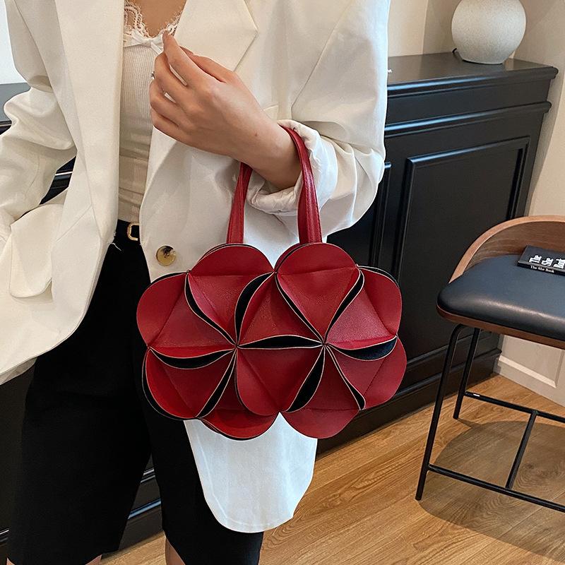 Cute Flower Shape Bag Women's 2025 Summer New Mori Niche Design Shoulder Bag Splicing Crossbody Tote Bag