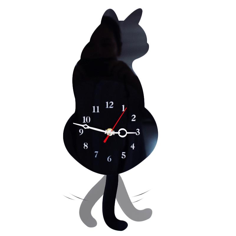 Rocking Tail Cat Hanging Clock Modern Children's Room Moving Tail Cat Clock Acrylic Mute Quartz Clock Acrylic Mirror Stickers