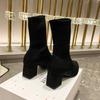 Knitted Women's Ankle Boots 2026 Spring New Fashion Shoes for Women Pointed Toe Elasticity Chunky Heel Sock Short Boots Zapatos