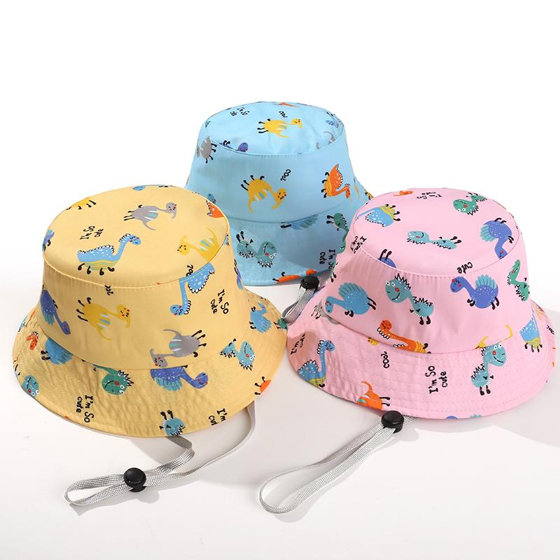 Cartoon Dinosaur Print Baby Bucket Hat Summer Outdoor Kids Boys Girls Sun Hat Cute Toddler Outdoor Beach Fisherman Cap