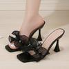 Fashion 2025 new small and slender style cool slippers for women with exposed toes wearing lace mesh high heels and slippers for summer