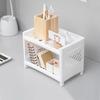 1PC PP Desktop Double Layer Storage Rack Rectangular White Organizing Student Desk Office Cosmetics Stationery