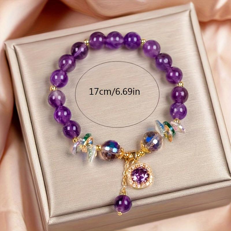 1 Piece Vintage Elegant Amethyst Beads Bracelet, Women's Fashion Jewelry, Suitable for Daily Wear and Gifts