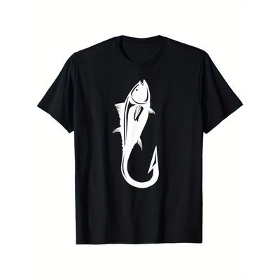 Men's & Women's Deep Sea Tuna Fisherman T-Shirt - 100% Cotton Casual Round Neck Tee with Tuna Fishing Hook & Fish Hot Transfer Print