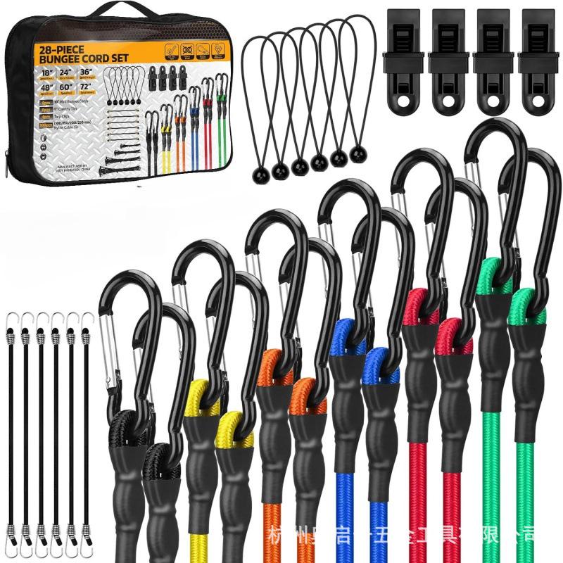 28-Piece Carabiner Bungee Cord Set with Handbag - High-Strength Safety Tie-Downs