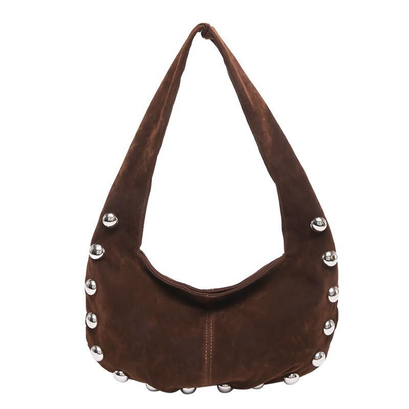

Hot Girl Style Niche Retro Rivet Shoulder Bag Soft Light Commuting Underarm Large Capacity Female